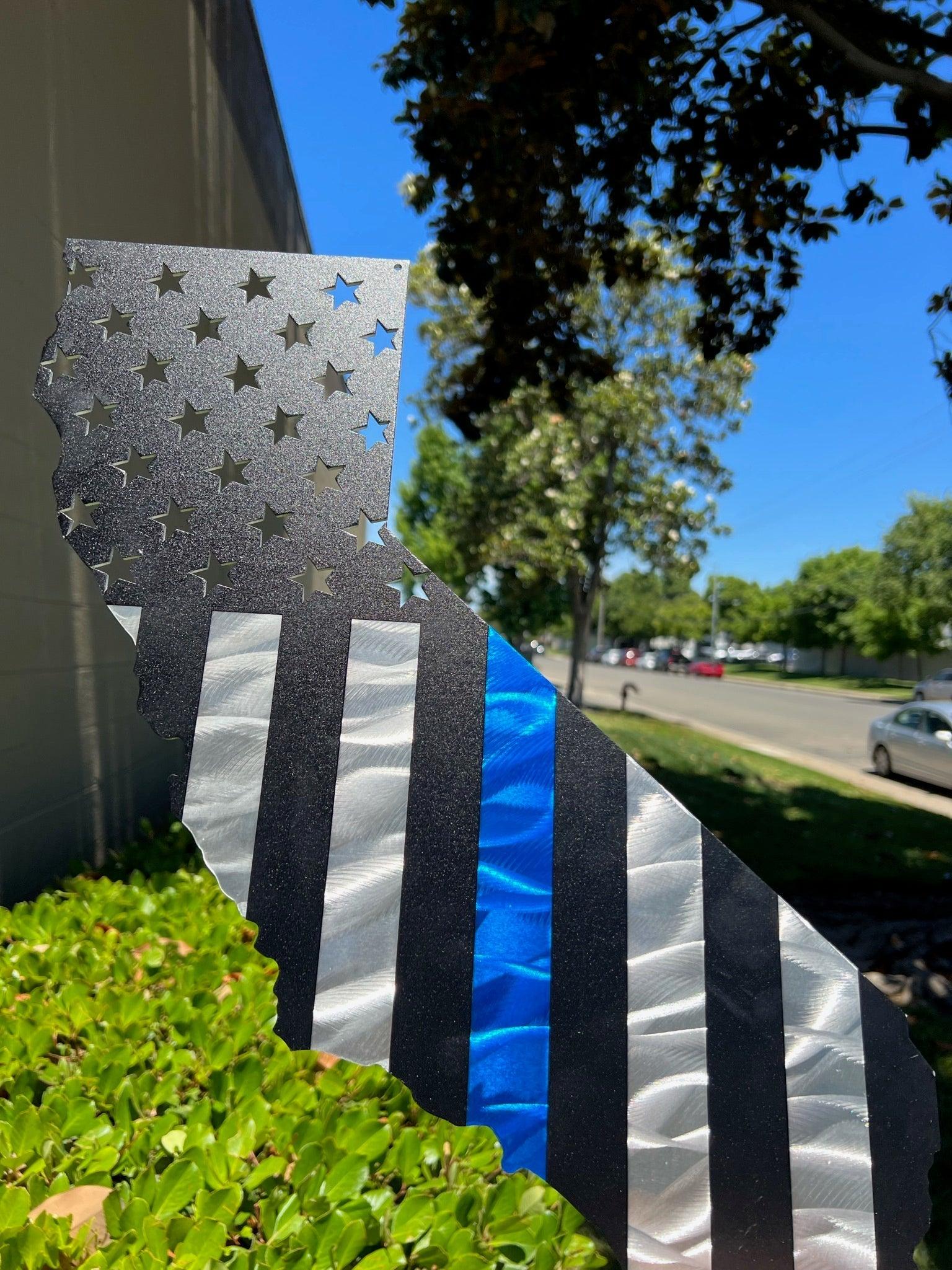 Hero - Thin Blue Line California Cutout American Flag Gift