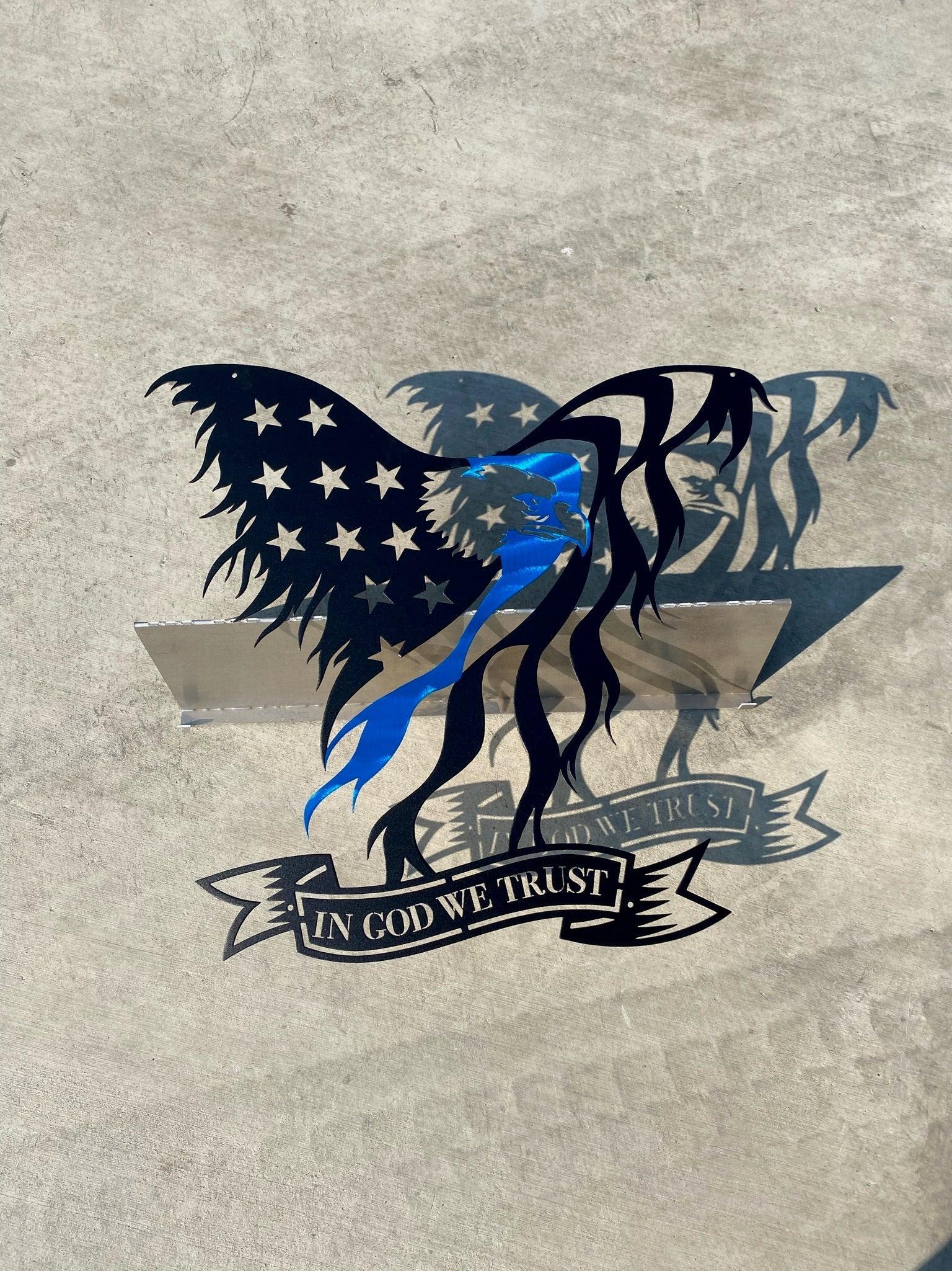 Flag - Police Thin Blue Line In God We Trust Eagle