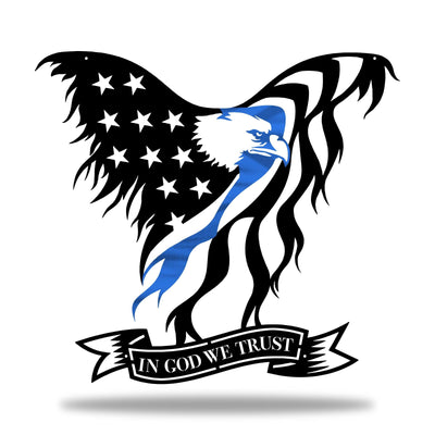 Flag - Police Thin Blue Line In God We Trust Eagle