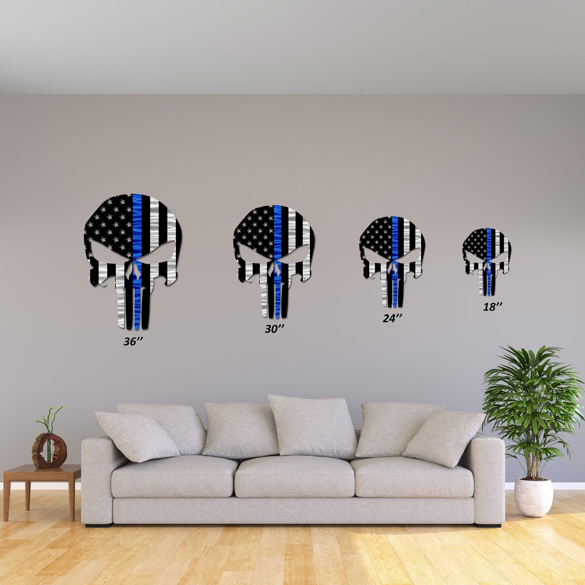 Flag - Police Thin Blue Line Punisher Skull American Flag